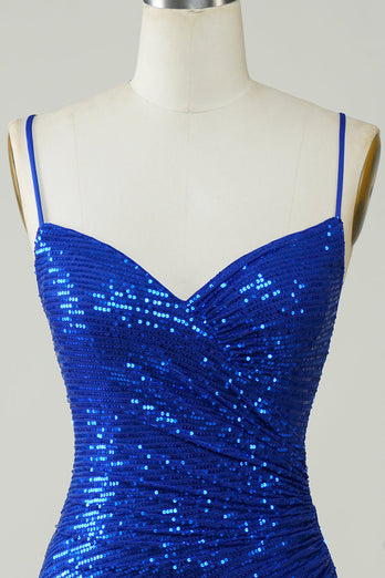 Sparkly Bodycon Spaghetti Straps Royal Blue Sequins Short Party Dress