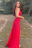 Load image into Gallery viewer, Sheath One Shoulder Fuchsia Long Prom Dress with Beading