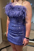 Load image into Gallery viewer, Blue Tight Sequins Party Dress with Feathers