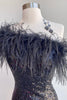 Load image into Gallery viewer, Blue Tight Sequins Party Dress with Feathers