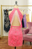 Load image into Gallery viewer, Pink Open Back Halter Lace Tight Party Dress