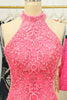 Load image into Gallery viewer, Pink Open Back Halter Lace Tight Party Dress