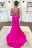 Load image into Gallery viewer, Fuchsia Spaghetti Straps Mermaid Long Prom Dress With Criss Cross Back