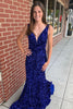 Load image into Gallery viewer, Mermaid Blue V-Neck Sequins Long Prom Dress