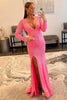 Load image into Gallery viewer, Sheath Deep V Neck Pink Sequins Long Prom Dress with Split Front