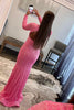 Load image into Gallery viewer, Sheath Deep V Neck Pink Sequins Long Prom Dress with Split Front