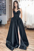 Load image into Gallery viewer, A-Line Spaghetti Straps Satin Black Long Prom Dress with Pockets