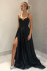 Load image into Gallery viewer, A-Line Spaghetti Straps Satin Black Long Prom Dress with Pockets