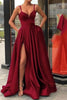 Load image into Gallery viewer, A-Line Spaghetti Straps Satin Black Long Prom Dress with Pockets