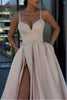 Load image into Gallery viewer, A-Line Spaghetti Straps Satin Black Long Prom Dress with Pockets