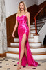 Load image into Gallery viewer, Stunning Orange Mermaid Spaghetti Straps Corset Prom Dress with Split Front