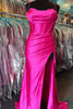 Load image into Gallery viewer, Hot Pink Spaghetti Straps Satin Mermaid Prom Dress with Slit