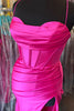 Load image into Gallery viewer, Hot Pink Spaghetti Straps Satin Mermaid Prom Dress with Slit