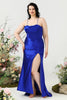 Load image into Gallery viewer, Sheath Spaghetti Straps Royal Blue Plus Size Prom Dress with Split Front