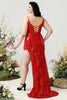 Load image into Gallery viewer, Mermaid Spaghetti Straps Red Sequins Plus Size Prom Dress with Split Front