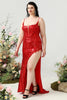 Load image into Gallery viewer, Mermaid Spaghetti Straps Red Sequins Plus Size Prom Dress with Split Front