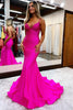 Load image into Gallery viewer, Hot Pink Sequined Spaghetti Straps Prom Dress