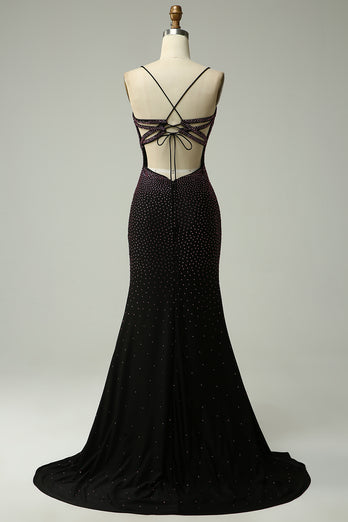 Dark Purple Lace-Up Back Mermaid Prom Dress with Beading