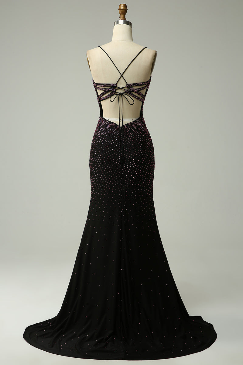 Load image into Gallery viewer, Dark Purple Lace-Up Back Mermaid Prom Dress with Beading