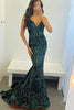 Load image into Gallery viewer, Dark Green Sequins Backless Mermaid Prom Dress