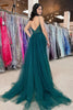 Load image into Gallery viewer, Sparkly Dark Green Tulle Sequin Detachable Train Prom Dress with Slit