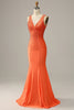 Load image into Gallery viewer, Mermaid V-Neck Orange Long Prom Dress with Beading