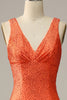 Load image into Gallery viewer, Mermaid V-Neck Orange Long Prom Dress with Beading