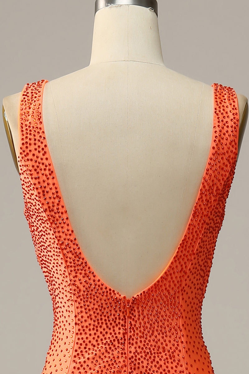 Load image into Gallery viewer, Mermaid V-Neck Orange Long Prom Dress with Beading