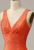 Load image into Gallery viewer, Mermaid V-Neck Orange Long Prom Dress with Beading