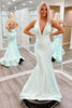 Load image into Gallery viewer, Light Green V-Neck Satin Mermaid Prom Dress