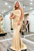 Load image into Gallery viewer, Champagne Satin Prom Dress with Ruffles