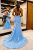 Load image into Gallery viewer, Sparkly Blue Mermaid Sequins Long Backless Prom Dress