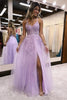 Load image into Gallery viewer, Lilac A-Line Spaghetti Straps Lace Long Prom Dress with Slit