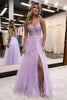 Load image into Gallery viewer, Lilac A-Line Spaghetti Straps Lace Long Prom Dress with Slit