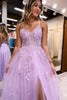 Load image into Gallery viewer, Lilac A-Line Spaghetti Straps Lace Long Prom Dress with Slit