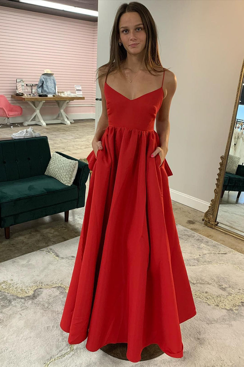 Long red clearance spaghetti strap dress