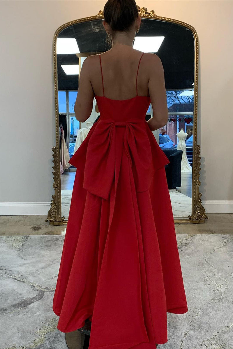 Load image into Gallery viewer, A Line Spaghetti Straps Red Long Prom Dress with Pockets