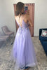 Load image into Gallery viewer, A-Line Tulle Spaghetti Straps Lilac Long Prom Dress with Appliques