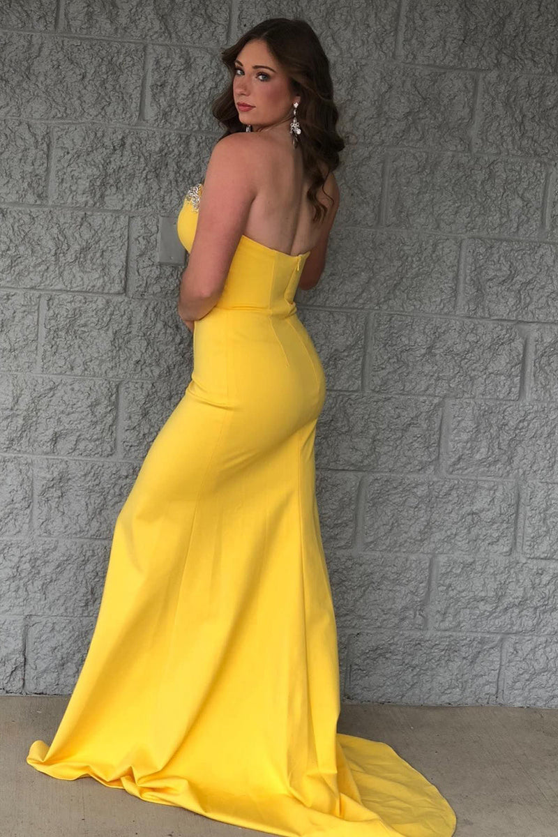 Load image into Gallery viewer, Sparkly Yellow Sweetheart Long Prom Dress with Beading