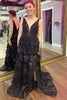 Load image into Gallery viewer, Sparkly Black Tiered Long Prom Dress with Slit