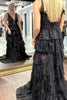 Load image into Gallery viewer, Sparkly Black Tiered Long Prom Dress with Slit