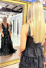 Load image into Gallery viewer, Sparkly Black Tiered Long Prom Dress with Slit