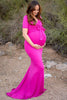 Load image into Gallery viewer, Mermaid Hot Pink Long Maternity Bridesmaid Dress with Short Sleeves