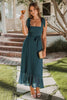 Load image into Gallery viewer, A-Line Square Neck Dark Green Bridesmaid Dress with Bows