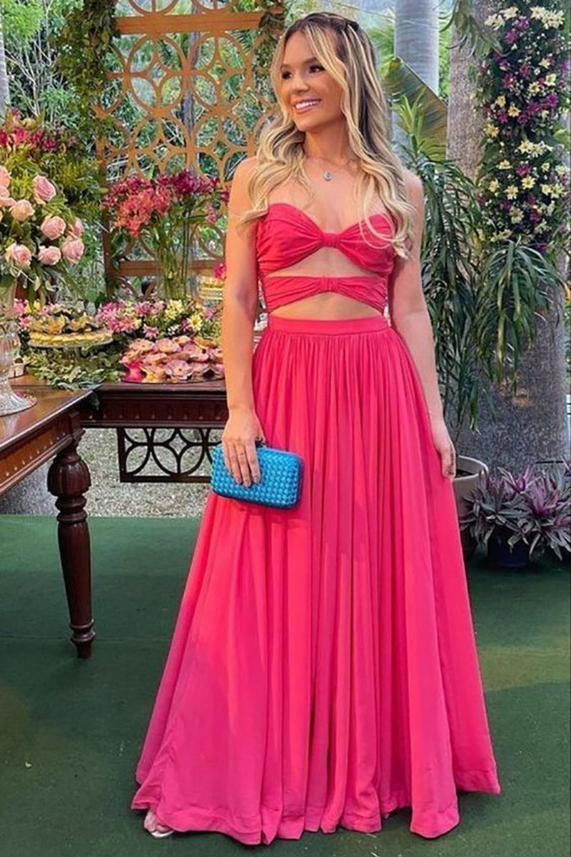 Load image into Gallery viewer, Cut Out Strapless Hot Pink Long Bridesmaid Dress