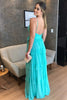 Load image into Gallery viewer, Teal Blue Tiered Spaghetti Straps Long Bridesmaid Dress