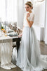 Load image into Gallery viewer, Tulle A-Line Grey Blue Long Bridesmaid Dress with Lace