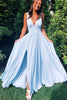 Load image into Gallery viewer, Chiffon Deep V-Neck Light Blue Long Bridesmaid Dress with Slit