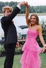 Load image into Gallery viewer, Tulle Spaghetti Straps Corset Hot Pink Long Bridesmaid Dress