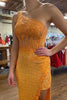 Load image into Gallery viewer, Sparkly Orange Corset One Shoulder Long Prom Dress with Deatchable Train